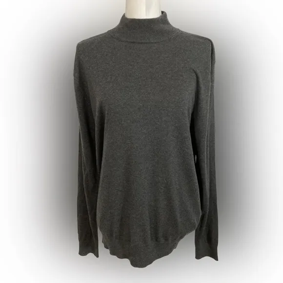 Forte Cashmere Sweater Women's Medium Gray Mock Neck Silk Blend Quiet Luxury