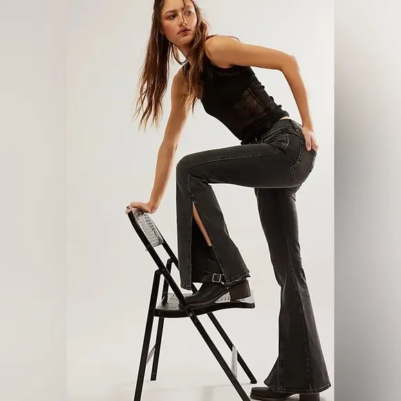 FRAME Le High Flare Side Slit Jeans Obsidian Clean sz 25