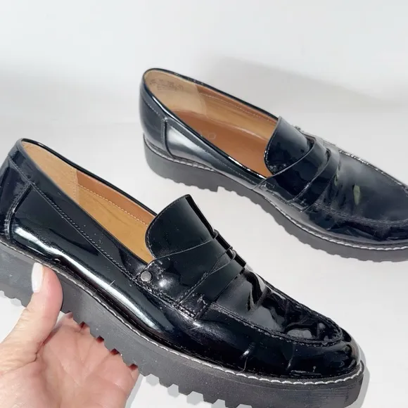 Franco Sarto Callum Black Patent Slip-ons Sz 9.5 Loafers Preppy Academia