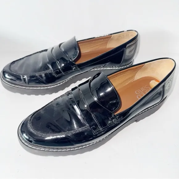 Franco Sarto Callum Black Patent Slip-ons Sz 9.5 Loafers Preppy Academia