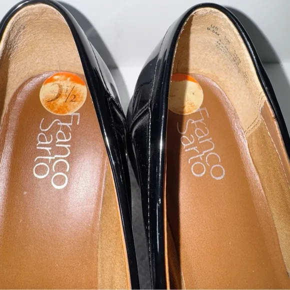 Franco Sarto Callum Black Patent Slip-ons Sz 9.5 Loafers Preppy Academia