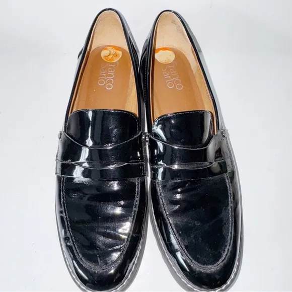 Franco Sarto Callum Black Patent Slip-ons Sz 9.5 Loafers Preppy Academia