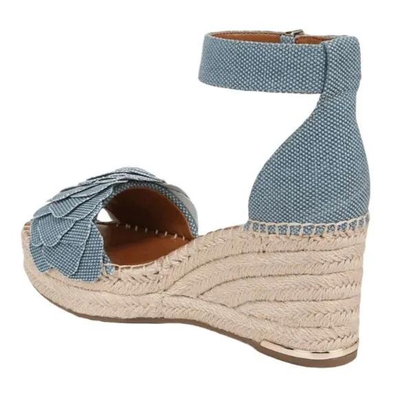 Franco Sarto Clemens Espadrille Sandal Denim Flower Ankle Strap Platform Wedge 7