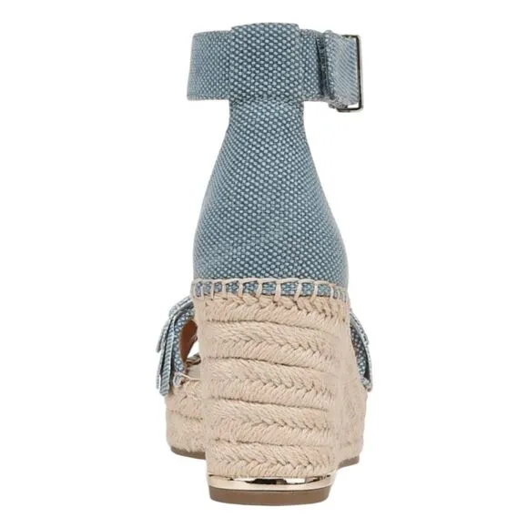 Franco Sarto Clemens Espadrille Sandal Denim Flower Ankle Strap Platform Wedge 7