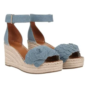 Franco Sarto Clemens Espadrille Sandal Denim Flower Ankle Strap Platform Wedge 7