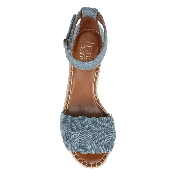 Franco Sarto Clemens Espadrille Sandal Denim Flower Ankle Strap Platform Wedge 7