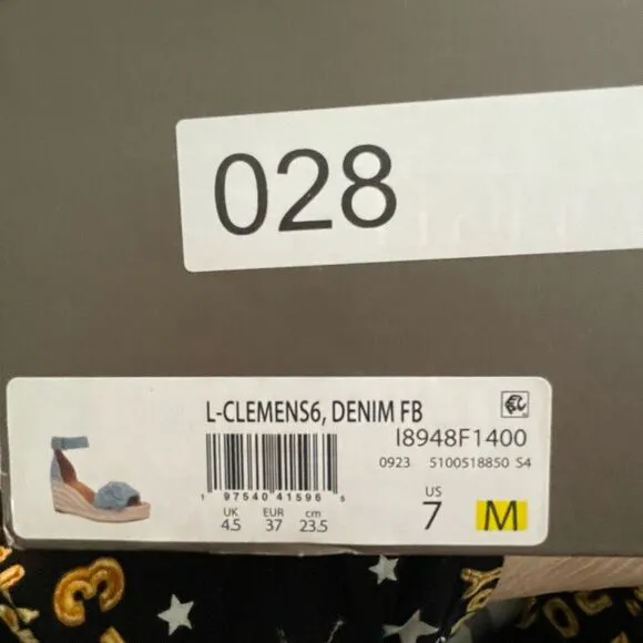 Franco Sarto Clemens Espadrille Sandal Denim Flower Ankle Strap Platform Wedge 7
