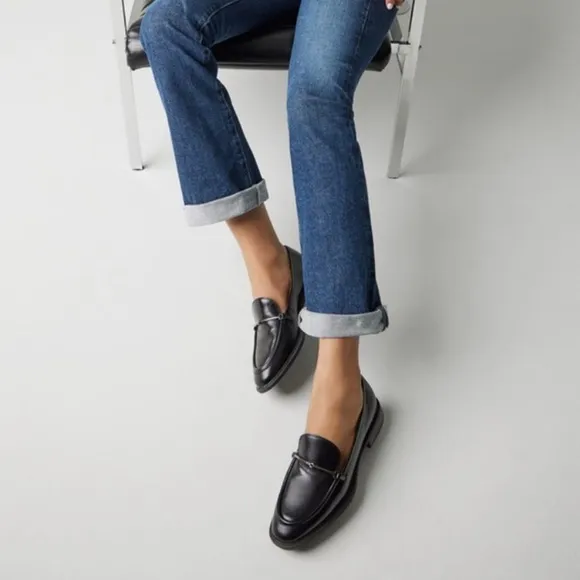 Franco Sarto Eda Bit Loafer Black Leather Classic Style Luxe Slip-On Size 10