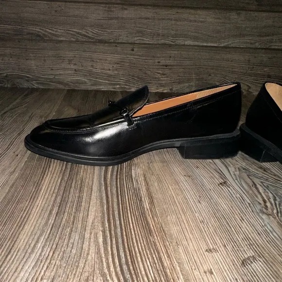 Franco Sarto Eda Bit Loafer Black Leather Classic Style Luxe Slip-On Size 10