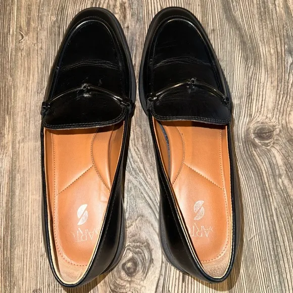 Franco Sarto Eda Bit Loafer Black Leather Classic Style Luxe Slip-On Size 10