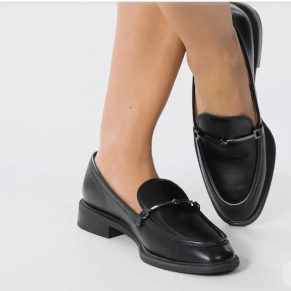 Franco Sarto Eda Bit Loafer Black Leather Classic Style Luxe Slip-On Size 10