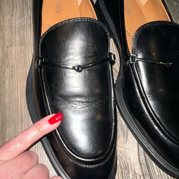 Franco Sarto Eda Bit Loafer Black Leather Classic Style Luxe Slip-On Size 10