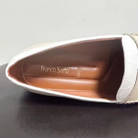 Franco Sarto Ivory White Carolyn Low Faux Leather Tassels Loafers 9W 9 Wide NIB