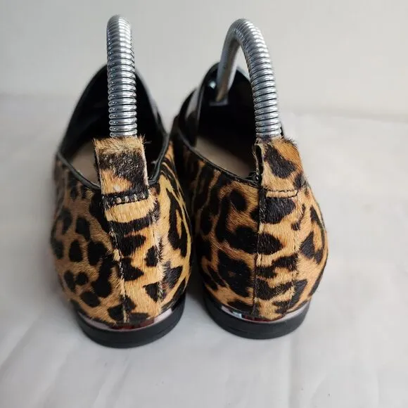 Franco Sarto Leopard Cheetah Print  Block Heel Flats Leather Size 8M Calf Hair