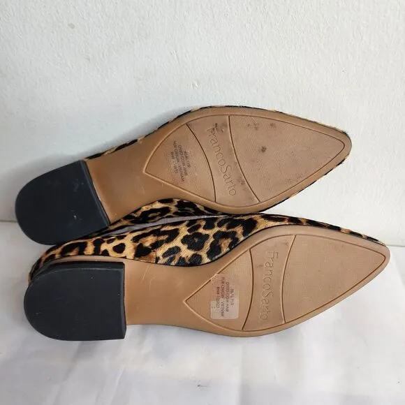Franco Sarto Leopard Cheetah Print  Block Heel Flats Leather Size 8M Calf Hair