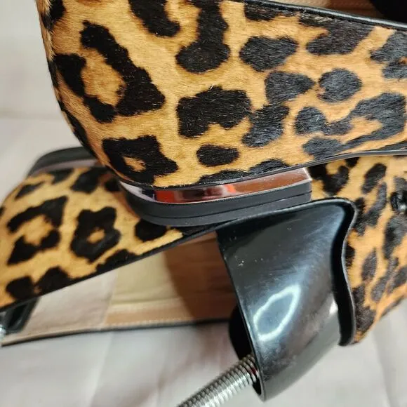 Franco Sarto Leopard Cheetah Print  Block Heel Flats Leather Size 8M Calf Hair