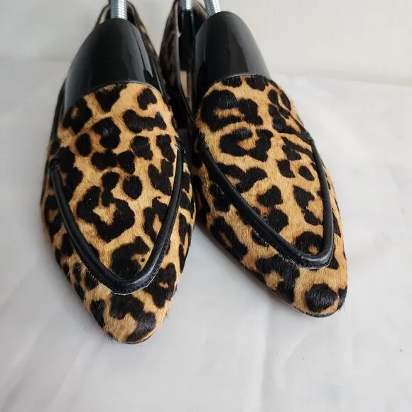 Franco Sarto Leopard Cheetah Print  Block Heel Flats Leather Size 8M Calf Hair