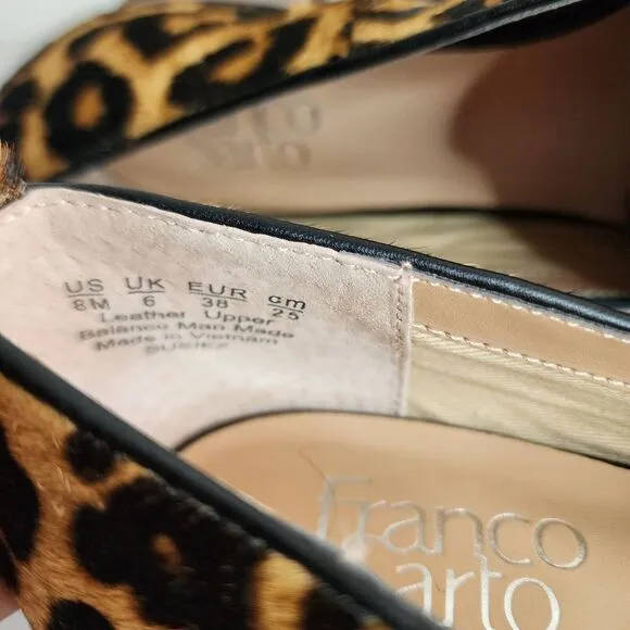 Franco Sarto Leopard Cheetah Print  Block Heel Flats Leather Size 8M Calf Hair