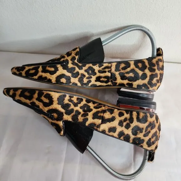 Franco Sarto Leopard Cheetah Print  Block Heel Flats Leather Size 8M Calf Hair