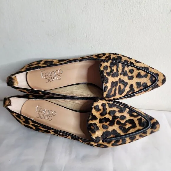 Franco Sarto Leopard Cheetah Print  Block Heel Flats Leather Size 8M Calf Hair