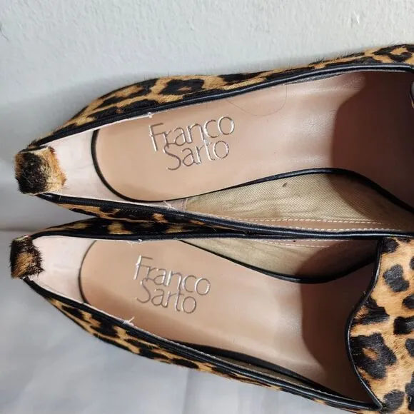 Franco Sarto Leopard Cheetah Print  Block Heel Flats Leather Size 8M Calf Hair