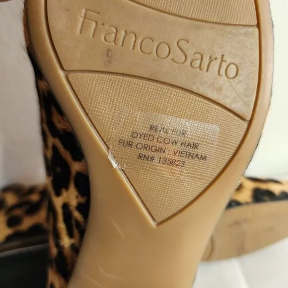 Franco Sarto Leopard Cheetah Print  Block Heel Flats Leather Size 8M Calf Hair