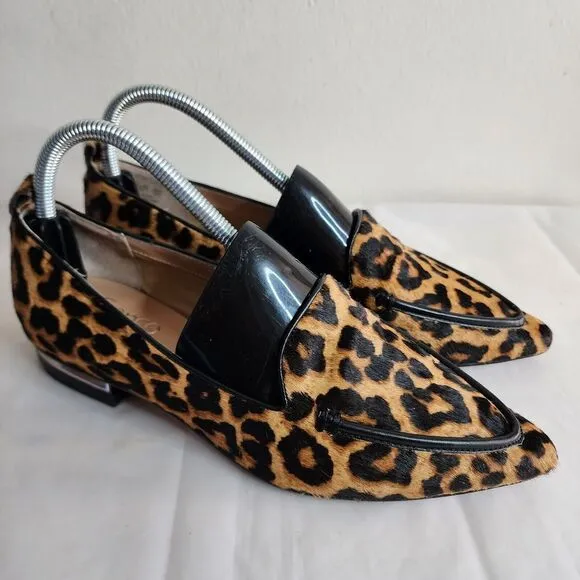 Franco Sarto Leopard Cheetah Print  Block Heel Flats Leather Size 8M Calf Hair