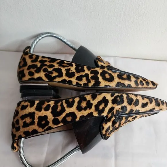 Franco Sarto Leopard Cheetah Print  Block Heel Flats Leather Size 8M Calf Hair