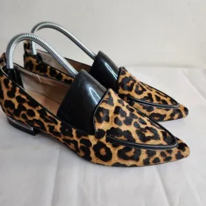 Franco Sarto Leopard Cheetah Print  Block Heel Flats Leather Size 8M Calf Hair