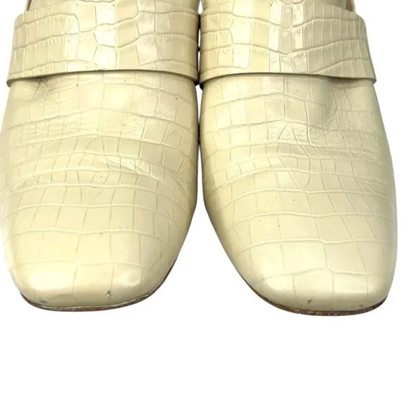 Freda Salvador Women’s Cream Embossed Crocodile Loafers Size US 9.5