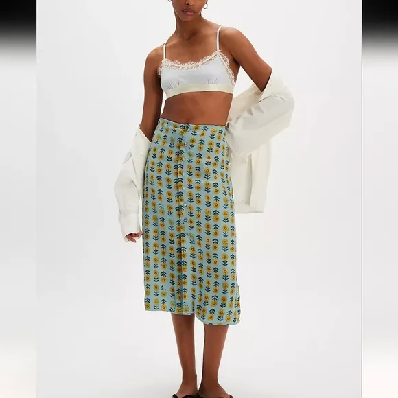 Free People Annalise Midi Skirt in Robbins Egg Combo sz 6