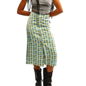 Free People Annalise Midi Skirt in Robbins Egg Combo sz 6