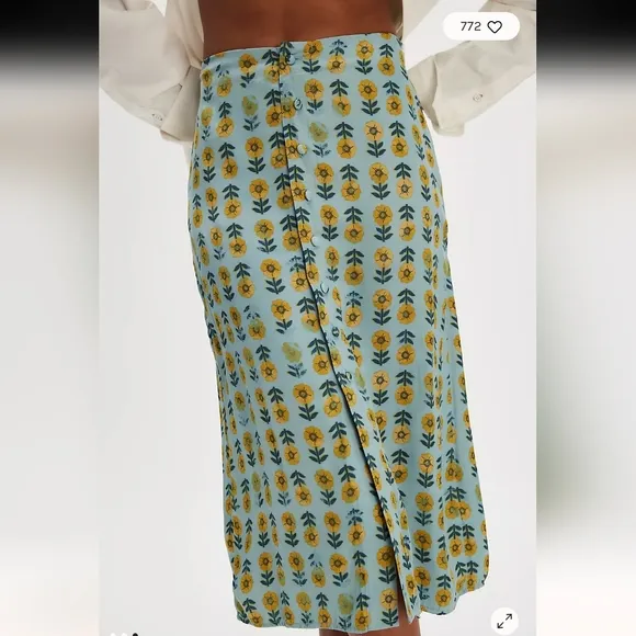Free People Annalise Midi Skirt in Robbins Egg Combo sz 6