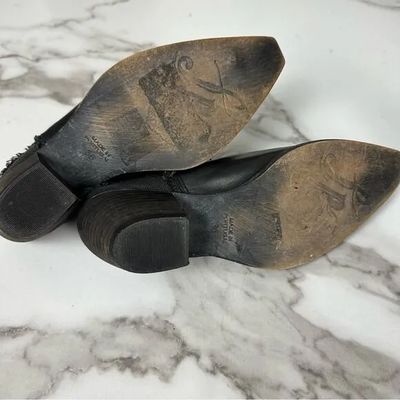 Free People Black Leather Fringe Pointed Cowgirl Slip On Mule Boots Size 36