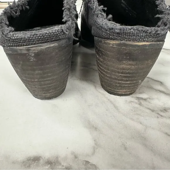 Free People Black Leather Fringe Pointed Cowgirl Slip On Mule Boots Size 36