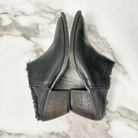Free People Black Leather Fringe Pointed Cowgirl Slip On Mule Boots Size 36