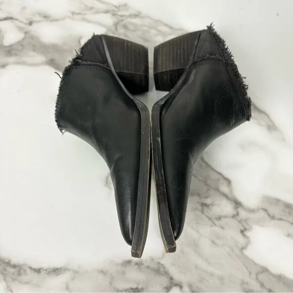 Free People Black Leather Fringe Pointed Cowgirl Slip On Mule Boots Size 36