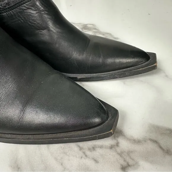 Free People Black Leather Fringe Pointed Cowgirl Slip On Mule Boots Size 36