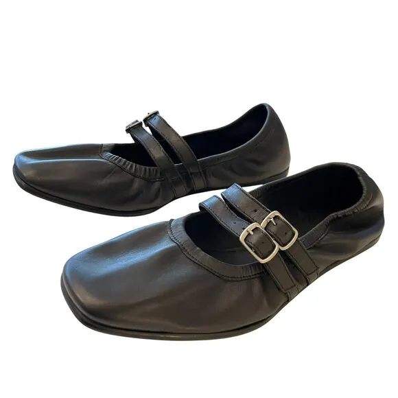 Free People Black Leather Gemini Ballet Flat Size 7.5 NEW