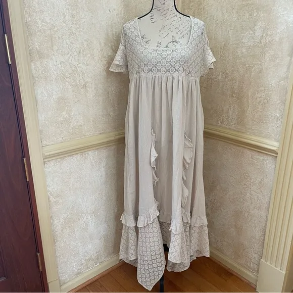FREE PEOPLE Bring The Romance Midi Maxi Cotton Dress Neutral Sz XS oversized