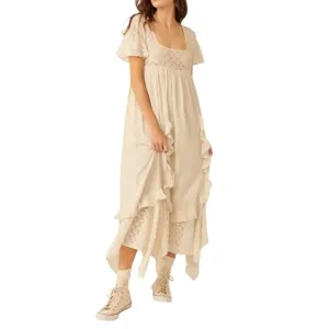 FREE PEOPLE Bring The Romance Midi Maxi Cotton Dress Neutral Sz XS oversized