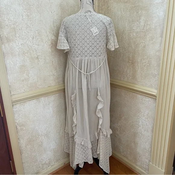 FREE PEOPLE Bring The Romance Midi Maxi Cotton Dress Neutral Sz XS oversized