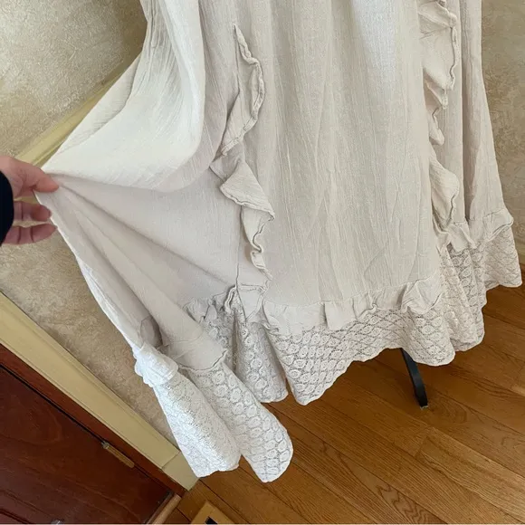 FREE PEOPLE Bring The Romance Midi Maxi Cotton Dress Neutral Sz XS oversized
