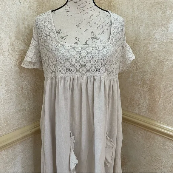 FREE PEOPLE Bring The Romance Midi Maxi Cotton Dress Neutral Sz XS oversized