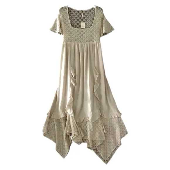 FREE PEOPLE Bring The Romance Midi Maxi Cotton Dress Neutral Sz XS oversized