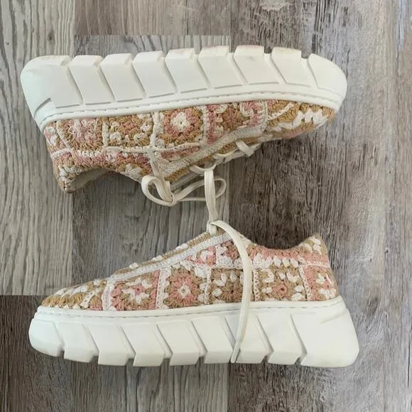 Free People Catch Me If You Can Crochet Sneakers in Blush Combo- Size 7