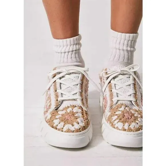 Free People Catch Me If You Can Crochet Sneakers in Blush Combo- Size 7