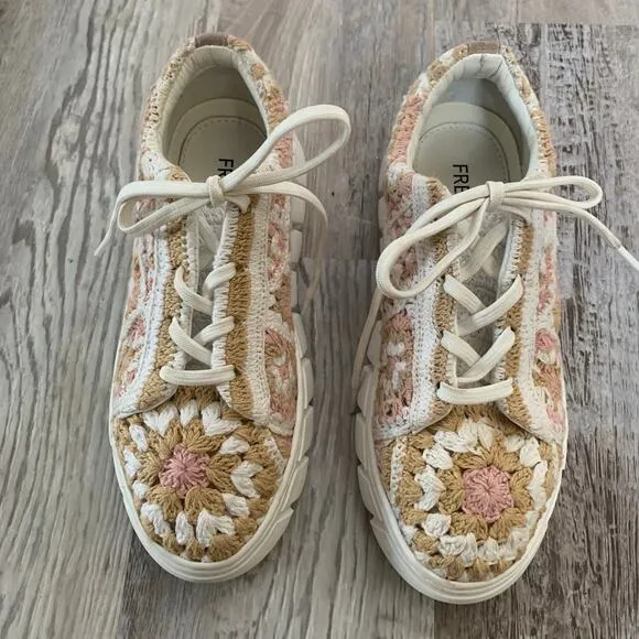 Free People Catch Me If You Can Crochet Sneakers in Blush Combo- Size 7