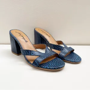 Free People Charlie V Block Heel Sandals Blue Croc Size 39 slides reptile boho