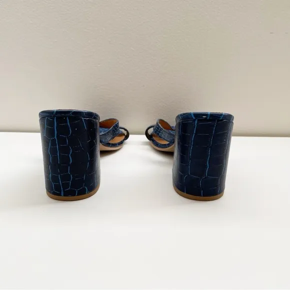 Free People Charlie V Block Heel Sandals Blue Croc Size 39 slides reptile boho